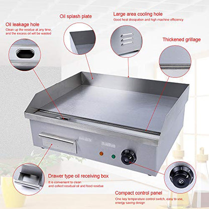 3000W Commercial Flat Top Griddle Countertop Electric Teppanyaki Grill - color: 3000W, 21.6"x13.8"