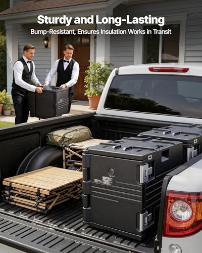 VEVOR Insulated Food Pan Carrier, 82 Qt Non-Electrical Food Warmer, with Wheel & 304 Stainless Steel Latch, LLDPE Stackable Hot Box, for Various Pan Sizes(NOT Included), Fit Catering BBQ Event(Black) - size: 82QT