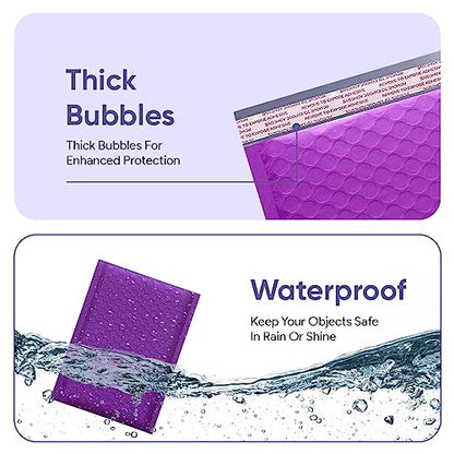 Purple Bubble Mailers 4x8, Self Seal Poly Padded Envelopes #000, 500 Pack - color: Purple, size: 4"x8" / 500 Pack