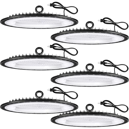 YANYCN 6 Pack 300W UFO Led High Bay Light Fixture,120VAC,5000K Daylight Commercial Shop Bay Lighting,45000LM,[1300W MH/HPS Equiv.] US Plug Area Lighting for Warehouse/Barn/Gym/Factory/Workshop - color: 300W 6pack UFO Led High Bay light
