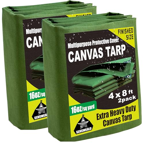 2 Pack 16oz Heavy Duty Canvas Tarp 4x8 Feet Water-Resistant - color: 28mil-green, size: 4x8 Feet 2 Pack-Finished size