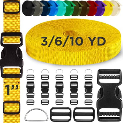 TECEUM 1" Nylon Strap Kit with Buckles, Honey Yellow 6 yards Repair Set - color: Honey Yellow, size: 1" - 6 yards, style: 6 Buckle - 12 Slides - 6 D-rind