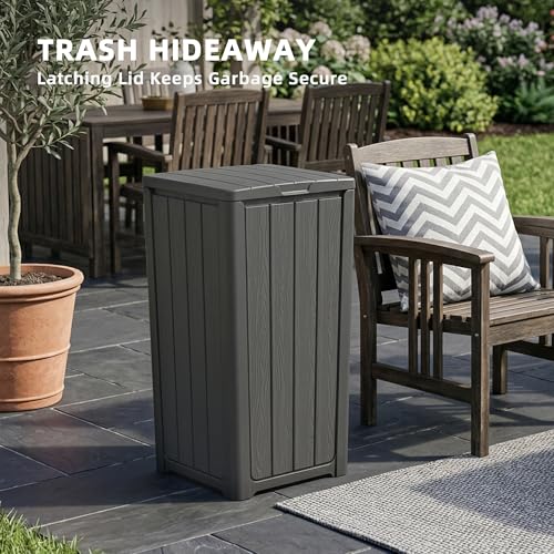 EFU 38 Gallon Outdoor Trash Can with Lid, Waterproof Garbage Can Bin - color: Black, size: 38 Gallon