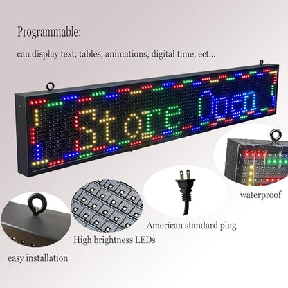 Programmable LED Sign 39"x8", WiFi Control Scrolling Message Board P10 Full Color, Electronic Sign for Business Store Restaurant Window Advertising, Custom Text