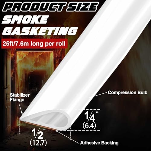 4 Pcs Adhesive Fire/Smoke Door Gasket Seal, 0.5" W X 0.25" H X 20' L, White - color: White, size: 0.5" W X 0.25" H X 20' L