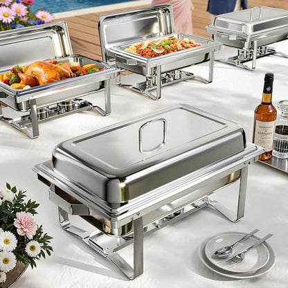 Chafing Dishes for Buffet 4 Pack, 9QT Chafing Dish High Grade Stainless Steel Chafer Complete Set,Steel Handle, Catering Events Complete Buffet Warmer Set (Silver, 4) - color: Silver, size: 4