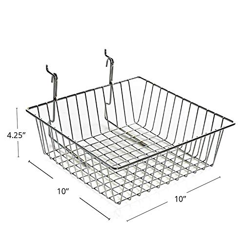 Azar Displays 300621-2pack Wire Basket, Chrome (Pack of 2) - size: 12"W x 12"D 4.25"H