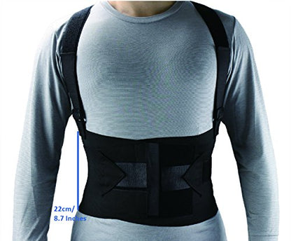 ObboMed® MB-2845NL Industrial Back, Lumbar Abdominal Support Wrap Belt Brace with 4 Metal Stays Splints, extra double side straps adjustable for heavy lifting loading worker porter (L: 41 – 45 inches) - size: L: 41 – 45 inches