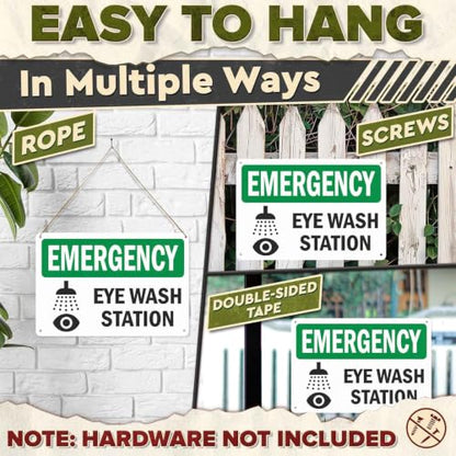 Emergency Eye Wash Station 8X12 Inch Aluminum Metal Sign, For Industrial Workshop, Lab, Commercial Workplace, Public Building