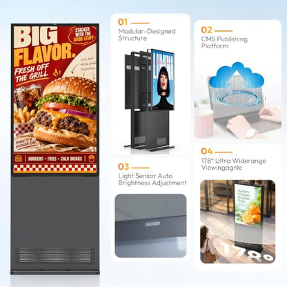 55 Inch Outdoor Digital Signage, 3000 Nits Sun Readable Commercial LCD Advertising Screen, IP66 Waterproof Dustproof, IK10 Vandal & UV Resistant, 24/7 All Weather Kiosk with Remote Content Management - size: 55 Inch New