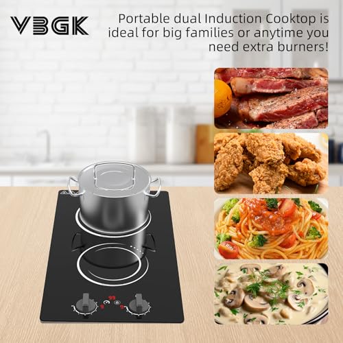 VBGK Double Induction Cooktop,110V 2300w 2 burnerinduction cooktop,2 burner Hot Plate Electric burner withLCD Touch Screen 9 Levels Settings Child Safety Lock &Timer - size: Double Induction Cooktop