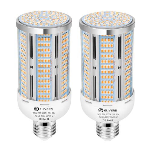 2 Pack 50W LED Corn Light Bulb 6000 Lumen Led Corn Bulb Super Bright 3000K Warm White E26/E27 Base LED Light Bulb for Home Garage Lighting Garage Backyard Office Household - size: 50W-2PACK