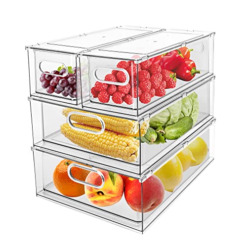4 Pack Refrigerator Organizer Bins with Pull-out Drawer Stackable Clear Fridge Drawer Organizer Fruit Vegetable Storage Containers for Kitchen Pantry Organization (2 Large+2 Small) - color: B. 2 Large+2 Small