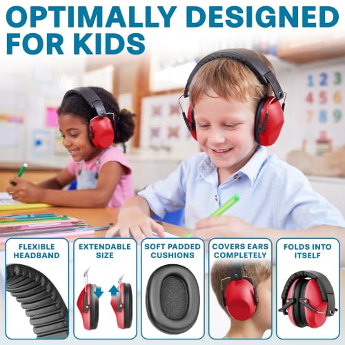 Kids Noise Canceling Headphones - 31 dB (2K Hz) - Ear Protection Earmuffs - color: Red