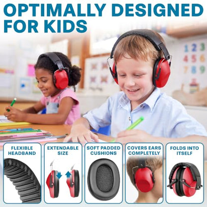 Kids Noise Canceling Headphones - 31 dB (2K Hz) - Ear Protection Earmuffs - color: Red