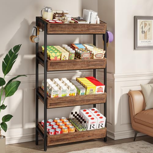 Tribesigns 4-Tier Retail Display Rack Stand, Wooden Snack Candy Rack, Storage Shelf Organizer with Heavy-Duty Metal Frame, Easy Assembly (2, Brown) - color: Brown