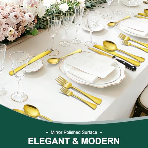 24-Piece Gold Silverware Set with Steak Knives Stainless Steel Flatware Set for 4 Food Grade Tableware Cutlery Set Rust-proof, Mirror Polished, Dishwasher Safe - size: 24Pcs-C