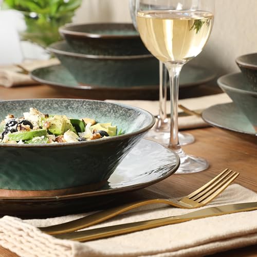 Gibson Elite Green Lantern Service for 4 (16 Piece) Double Bowl Dinnerware Set, Teal, Soft Gray, Dinnerware Set - color: Green (Green Lantern)