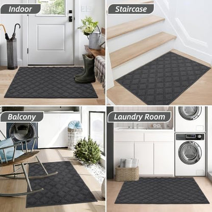 BEQHAUSE Dirt Trapper Door Mat 32" x 48" Non-Slip Washable, Dark Grey - color: Dark Grey, size: 32" X 48" (Rectangular)