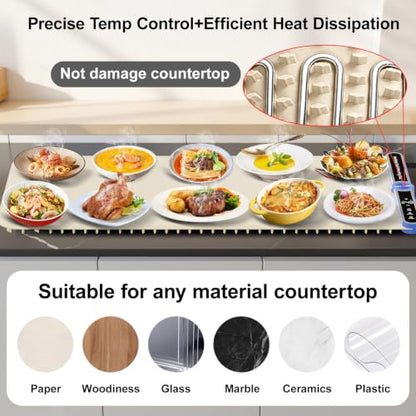 Food Warming Mat 40x15 XXL Extra Large 550W Electronic Child Lock Silicone - size: Beige-XXL 15*40in