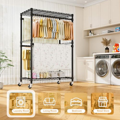 ULIFHOME Rolling Clothes Rack, Clothing Racks for Hanging Clothes, Black - color: Black, size: P4 Plus