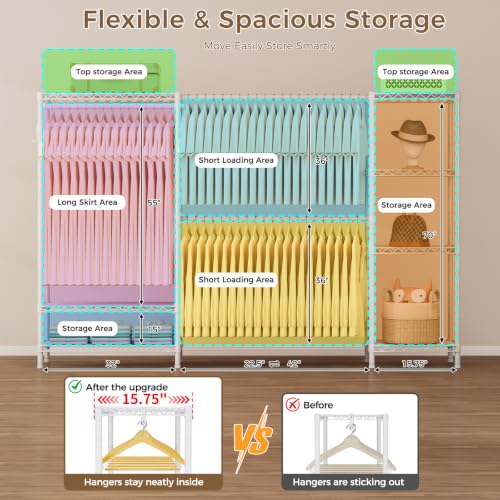Golpart Heavy Duty Clothes Rack Metal Wardrobe with Adjustable Wire Shelves - color: White, size: 15.75"D x (70~88.5)"W x 76.5"H