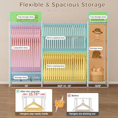 Golpart Heavy Duty Clothes Rack Metal Wardrobe with Adjustable Wire Shelves - color: White, size: 15.75"D x (70~88.5)"W x 76.5"H
