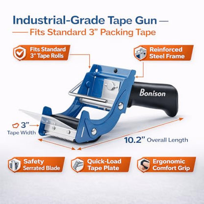 8 Pack Professional 3-Inch Tape Gun Dispenser, Heavy-Duty Packing Tape Dispenser for Shipping Boxes, Quick Reload, Works with Standard & Thick Tape, Ergonomic Handle for Warehouse, Moving & Office - size: 8 pack
