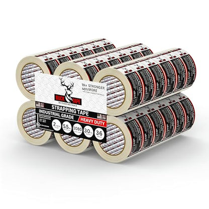 36 Pack Buck Strapping Tape 2 Inch x 30 Yds (90ft), 5.5 Mil – Heavy Duty Fiberglass Tape, Filament Tape, Reinforced Packing Tape with Synthetic PET Adhesive for Bundling, Shipping & Palletizing - size: 2 Inch x 30 Yards, style: 36 Pack