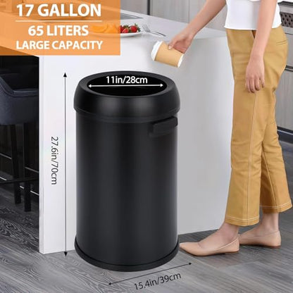 17 Gallon Fingerprint-Proof Stainless Steel Trash Can, Open-Top Heavy Duty Commercial Round Garbage Bin for Restaurant, Home, Office, Black - color: Black