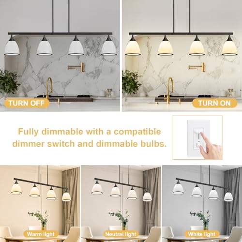 4-Light Modern Linear Chandelier for Kitchen Island Light Black - color: Black