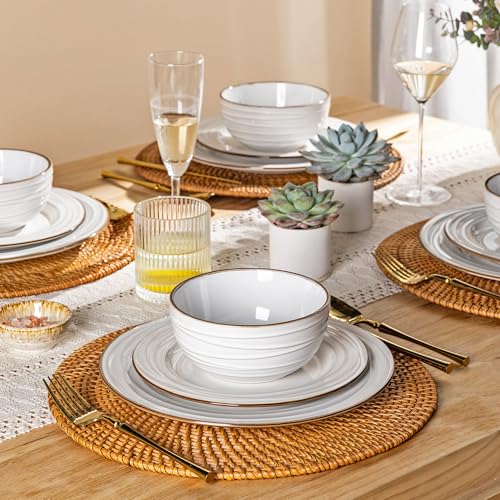 GBHOME Ceramic Dinnerware Sets of 6,18 pcs Plates and Bowls Sets Dishes - color: Pearl White-Wave, size: Service for 6 (18 pcs)