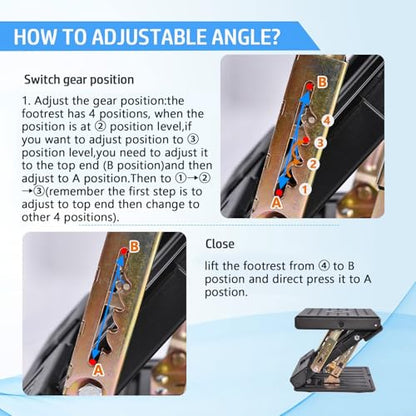 Under Desk Footrest, 4-Level Height Adjustable 12Modes Foldable Footrest - color: Black