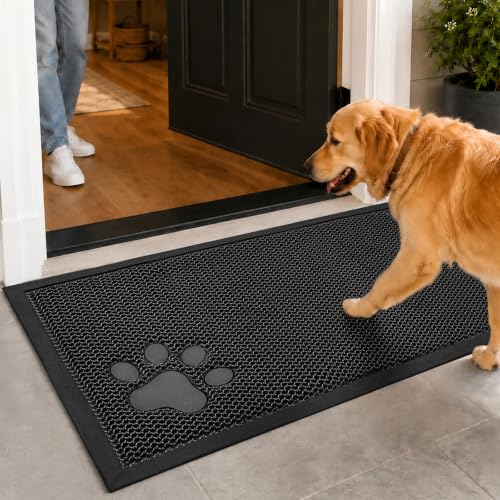 Mibao Meshy Mat Door Mat Heavy-Duty Quick-Dry Floor Mat, Sand & Dirt Trapper for Indoor & Outdoor, Ideal for Entrance, Mudrooms,Patios & Garages,Low-Profile,Non-Slip,Washable, Black PAW, 30"x17" - color: Black (Paw), size: 1'5" x 2'6" (Rectangular)
