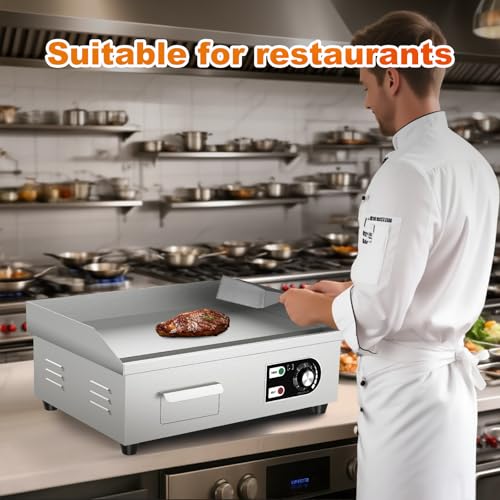 18’’ Commercial Electric Griddle - Electric Cast Iron Griddle w/Stainless Steel Material and Non-Stick, 110V Commercial Griddle w/ 1/2" Thick Iron Cooking Plate for Indoor and Restaurant - size: 18 inch