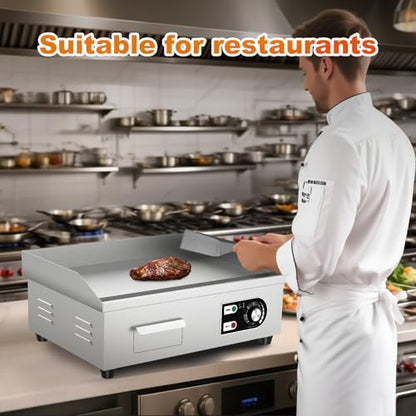 18’’ Commercial Electric Griddle - Electric Cast Iron Griddle w/Stainless Steel Material and Non-Stick, 110V Commercial Griddle w/ 1/2" Thick Iron Cooking Plate for Indoor and Restaurant - size: 18 inch