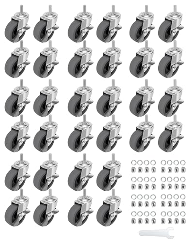 Caster Wheels, 3" Locking Swivel Threaded Stem Casters Set with Brake of 32 - color: Grey, size: Grey-32pack