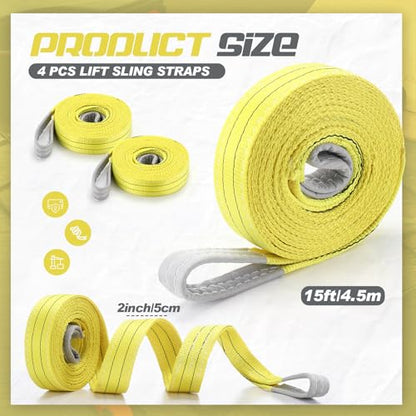4 Pcs Lift Sling Straps, Yellow, 2'' X 15',8900lb - color: Yellow, size: 2'' X 15',8900lb