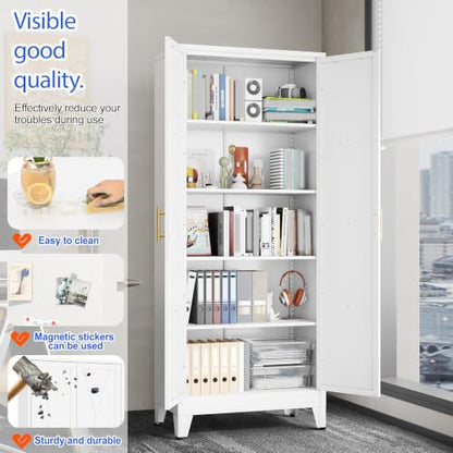 GAIOUS 71" Tall Kitchen Pantry Cabinet,Metal Storage Cabinet White Cupboard - color: White, size: 14.3"D x 28.7"W x 71"H