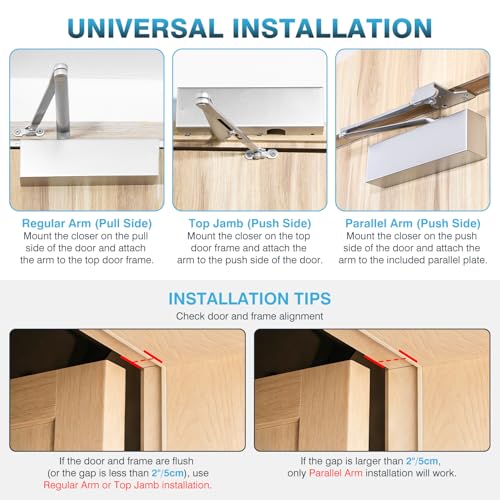 IRONWALLS Heavy Duty Hydraulic Door Closer Commercial Surface Mount Silver - color: Silver
