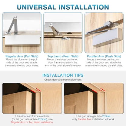 IRONWALLS Heavy Duty Hydraulic Door Closer Commercial Surface Mount Silver - color: Silver