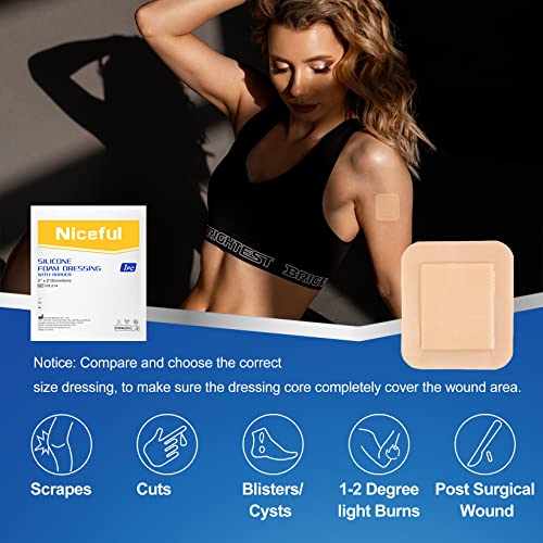 Niceful Silicone Foam Dressing 2 x 2 inch, 40 Count, Extra Hold - size: 2x2 Inch (20 Pcs) (Pack of 2)