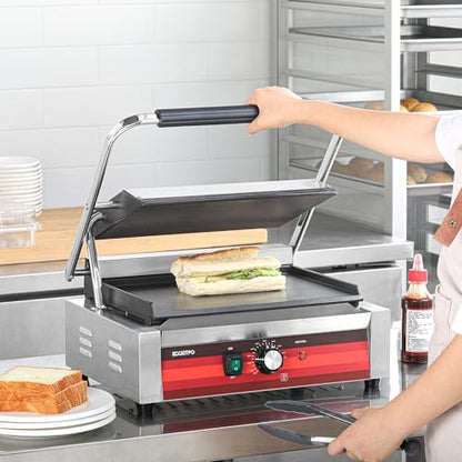 EGGKITPO Commercial Electric Panini Grill with Flat Plates Stainless Steel Sandwich Maker 14"× 9.5" Cast Iron Enamel Plate Countertop Panini Press with Temperature Control for Business 110V 1700W - size: 14"×9.5” Smooth Plate