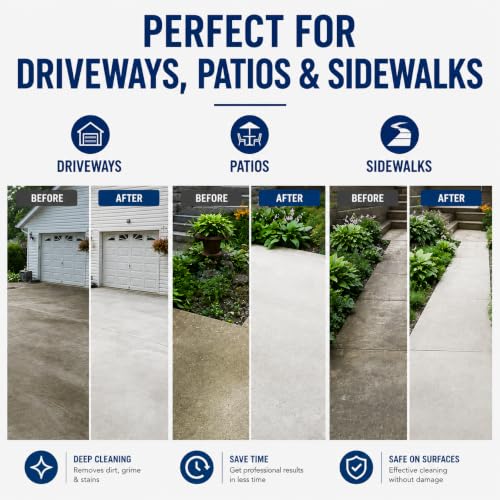 14 Inch Pressure Washer Surface Cleaner – Stainless Steel, 2000–4000 PSI Power Washer Attachment with Wheels, Extension Wands & Quick Connect – Driveway, Patio, Sidewalk, Deck Cleaning Tool