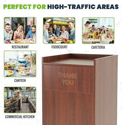 Alpine Restaurant Trash Can Cabinet - Commercial Trash Can 40 Gallon, Garbage Receptacle Indoor with Tray Holder for Restaurants, Cafeterias (Mahogany) - color: Mahogany