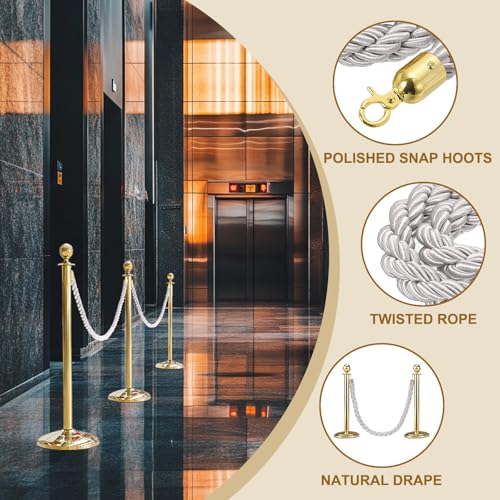 MECCANIXITY Twisted Stanchion Rope 5 Ft/1.5 M, Barrier Rope Twisted Post Ropes with Snap Hooks for Posts Stands Queue Divider Crowd Control, White Golden - color: White Golden, size: 5 Ft
