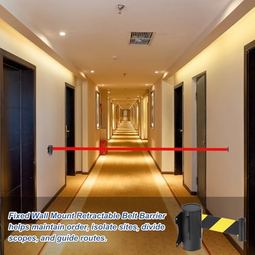 MECCANIXITY Wall Mount Retractable Belt Barrier 9.84ft Crowd Control Belts - color: Black Yellow Stripe, size: 9.84 ft