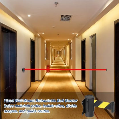 MECCANIXITY Wall Mount Retractable Belt Barrier 9.84ft Crowd Control Belts - color: Black Yellow Stripe, size: 9.84 ft