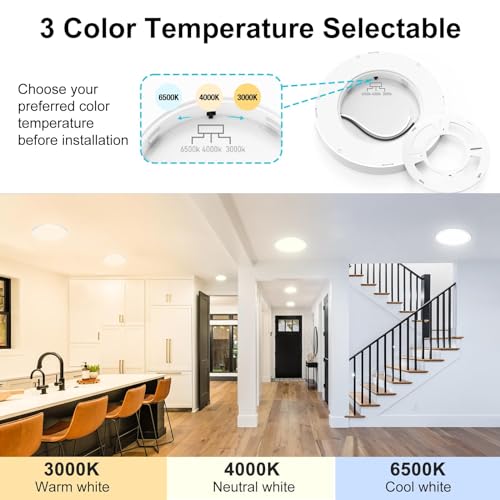 Libtit 12Pack 7Inch Led Ceiling Light - Flush Mount, 15W 1500Lm, 3000K/4000K/6500K, Small Round Recessed Led Kitchen/Bathroom/Hallway/Closet Light Fixtures - color: White, size: 7In-12 Pack