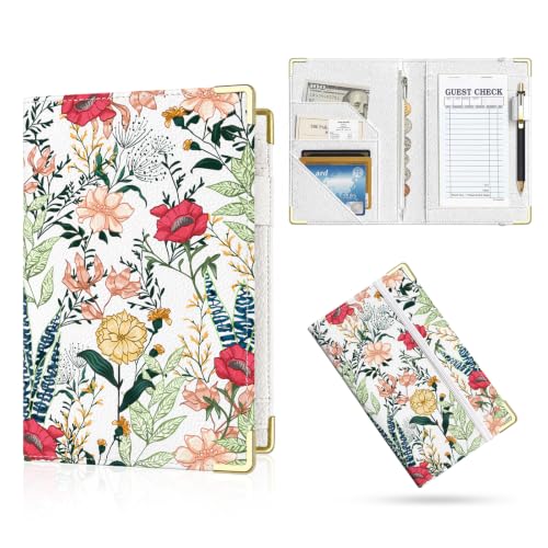 Server Book,7 Pocket Zipper Organizer,Server Books for Waitress - color: Flower4
